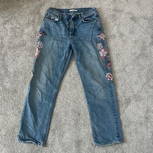 GRLFRND Helena Crop Jeans with Pink Floral Design